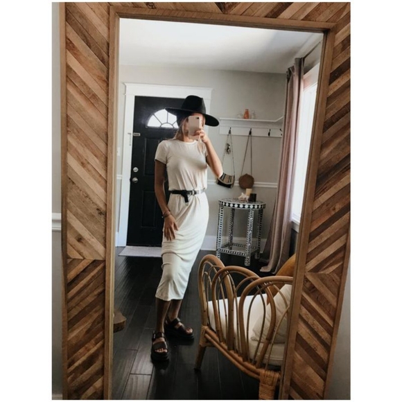 Free People Dresses & Skirts - Free People Beach Essential Slim Boho Ribbed White Stretch Simone Midi Tee Dress